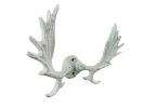 Whitewashed Cast Iron Moose Antlers Decorative Metal Wall Hooks 9""