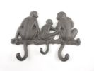 Cast Iron Sitting Monkey Family Decorative Metal Wall Hooks 8""