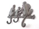 Cast Iron Sitting Monkey Family Decorative Metal Wall Hooks 8""
