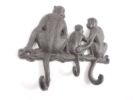 Cast Iron Sitting Monkey Family Decorative Metal Wall Hooks 8""