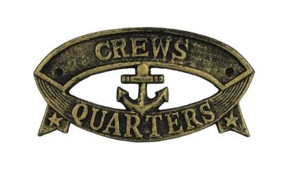 Antique Gold Cast Iron Crews Quarters Sign 8""