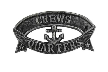 Antique Silver Cast Iron Crews Quarters Sign 8""