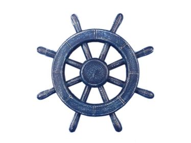 Rustic All Dark Blue Decorative Ship Wheel 12""