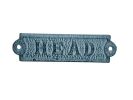 Light Blue Whitewashed Cast Iron Head Sign 6""