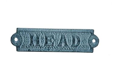 Light Blue Whitewashed Cast Iron Head Sign 6""