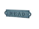 Light Blue Whitewashed Cast Iron Head Sign 6""