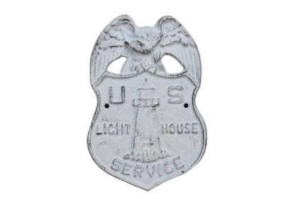 Whitewashed Cast Iron US Lighthouse Service Sign 9"