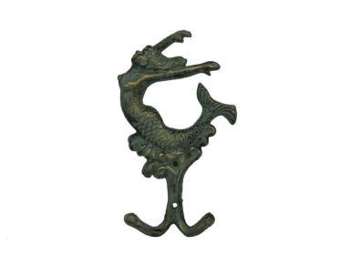 Antique Seaworn Bronze Cast Iron Mermaid Key Hook 6"