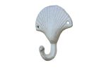 Whitewashed Cast Iron Seashell Hook 4""