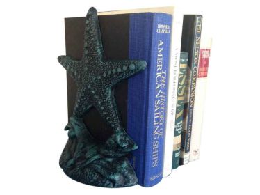 Set of 2- Seaworn Blue Cast Iron Starfish Book Ends 11""