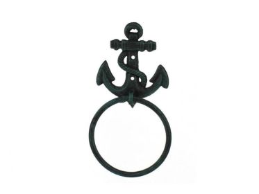 Seaworn Blue Cast Iron Anchor Towel Holder 8.5""