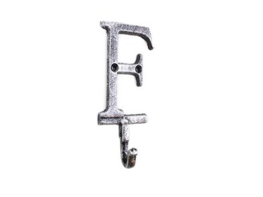 Rustic Silver Cast Iron Letter F Alphabet Wall Hook 6""