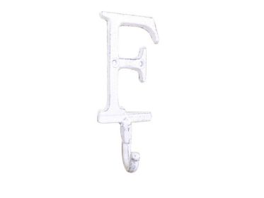 Whitewashed Cast Iron Letter F Alphabet Wall Hook 6""