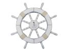 Rustic White Decorative Ship Wheel with Sailboat 18""