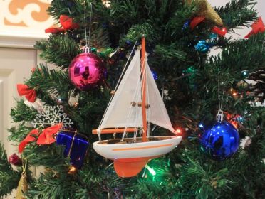 Orange Sailboat Christmas Tree Ornament 9"