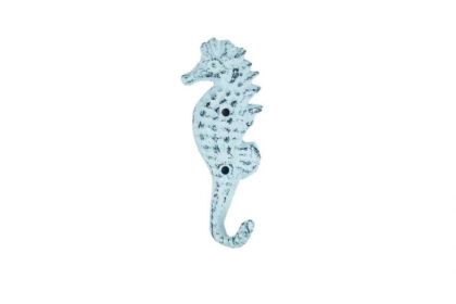Dark Blue Whitewashed Cast Iron Seahorse Hook 5"