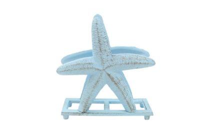 Rustic Light Blue Cast Iron Starfish Napkin Holder 6""