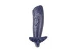 Rustic Dark Blue Cast Iron Whale Hook 6""
