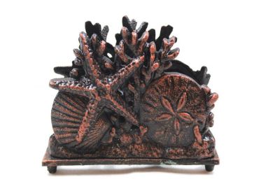 Rustic Copper Cast Iron Seashell Napkin Holder 7"