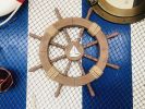 Rustic Wood Finish Decorative Ship Wheel with Sailboat 18""