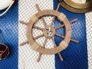 Rustic Wood Finish Decorative Ship Wheel with Seagull and Lifering 18""