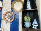 Rustic Wood Finish Decorative Ship Wheel with Seagull and Lifering 18""