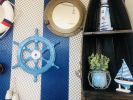 Deluxe Class Light Blue Wood and Chrome Decorative Ship Steering Wheel 18""