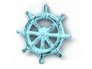 Dark Blue Whitewashed Cast Iron Ship Wheel Bottle Opener 3.75""
