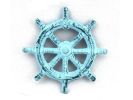 Dark Blue Whitewashed Cast Iron Ship Wheel Bottle Opener 3.75""