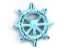 Dark Blue Whitewashed Cast Iron Ship Wheel Bottle Opener 3.75""