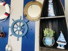 Rustic All Light Blue Decorative Ship Wheel With Sailboat 18""