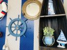 Rustic All Light Blue Decorative Ship Wheel With Seagull 18""