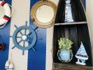 Rustic All Light Blue Decorative Ship Wheel With Seashell 18""