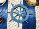 Rustic All Light Blue Decorative Ship Wheel With Starfish 18""