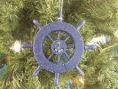 Rustic Dark Blue Decorative Ship Wheel With Anchor Christmas Tree Ornament 6""