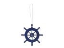Rustic Dark Blue Decorative Ship Wheel With Anchor Christmas Tree Ornament 6""