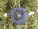 Rustic Dark Blue Decorative Ship Wheel With Starfish Christmas Tree Ornament 6""