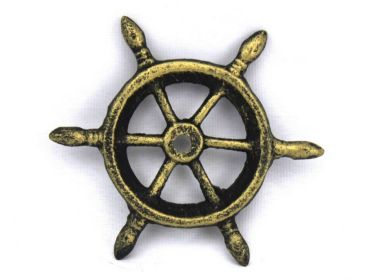 Antique Gold Cast Iron Ship Wheel Decorative Paperweight 4""
