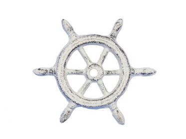 Whitewashed Cast Iron Ship Wheel Decorative Paperweight 4""