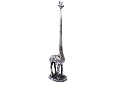 Rustic Silver Cast Iron Giraffe Extra Toilet Paper Stand 19"