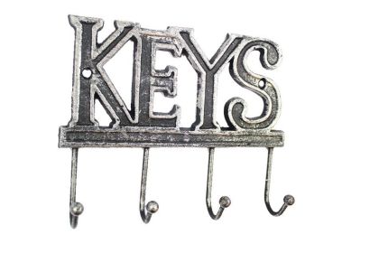 Rustic Silver Cast Iron Keys Hooks 8"