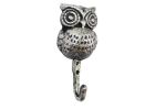 Rustic Silver Cast Iron Owl Wall Hook 6""