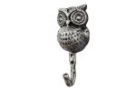 Rustic Silver Cast Iron Owl Wall Hook 6""