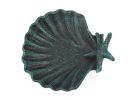 Seaworn Blue Cast Iron Shell With Starfish Decorative Bowl 6""