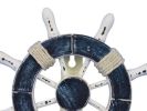 Rustic Dark Blue and White Decorative Ship Wheel with Hook 8"