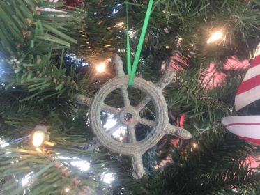 Antique Bronze Cast Iron Ship Wheel Decorative Christmas Ornament 4""