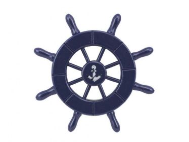 Dark Blue Decorative Ship Wheel With Anchor 6"