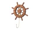 Rustic Wood Finish Decorative Ship Wheel with Hook 8"