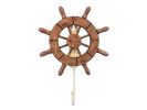 Rustic Wood Finish Decorative Ship Wheel with Hook 8"