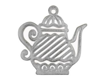 Whitewashed Cast Iron Teapot Trivet 9""